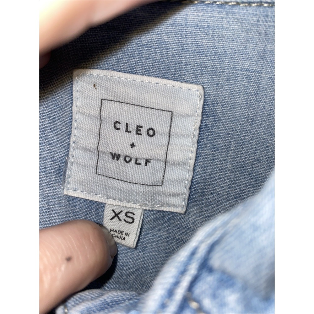 Cleo + Wolf Patchwork Denim Shirt Dress Women's XS Raw Hem Y2K Boho - Picture 3 of 9